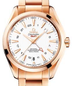 Aqua Terra 43mm GMT in Rose Gold on Rose Gold Bracelet with Silver Dial