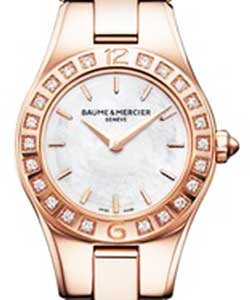 Linea Ladies in Rose Gold with Diamond Bezel on Black Satin Strap with Mother of Pearl Dial