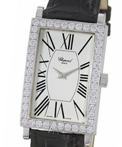 Classique in White Gold with Diamond Bezel on Black Strap with White Dial