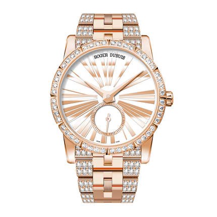 Excalibur 36mm in Rose Gold with Diamond Bezel on Rose Gold Diamond Bracelet with White Dial
