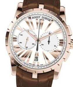 Excalibur Chronograph 42mm in Rose Gold on Brown Crocodile Leather Strap with Silver Dial