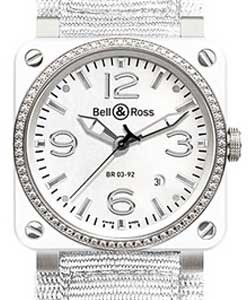 BR03-92 Auto Ceramic - Diamond Bezel Steel & Ceramic on White Fabric Strap with White Dial
