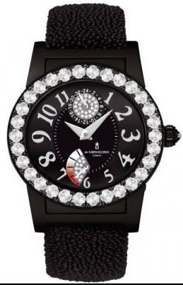 Instrumento Tondo Black Forever RM N56/A 43.5mm Automatic in PVD, Steel with Diamond Bezel on Black Galuchat Strap with Black Arabic Dial