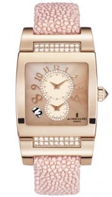 Instrumento No Uno DF S33 37.5mm in Rose Gold with Diamonds on Pink Galuchat Strap with Pink Guilloche Diamond Dial