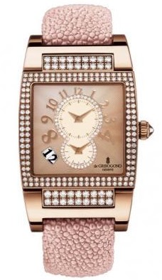 Instrumento No Uno DF S35 37.5mm in Rose Gold with Diamonds Bezel on Pink Galuchat Strap with Pink Guilloche Diamond Dial