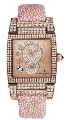 Instrumento No UNO DF 37.5mm Automatic in Rose Gold with Diamonds Bezel on Pink Galuchat Strap with Pink Guilloche Diamond Dial