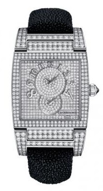 Instrumento No Uno DF S39 V2 37.5mm Automatic in White Gold with Pave Diamond Bezel on Black Galuchat Strap with Pave Diamond Dial