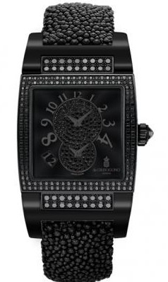 Instrumento No Uno DF S41 in White Gold & PVD with Black Diamond Bezel On Black Galuchat Strap with Black Diamond Dial
