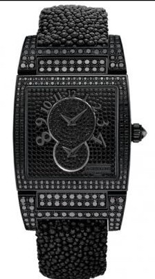 Instrumento Uno DF S42 in White Gold with Pave Black Diamonds Bezel on Black Galuchat Strap with Pave Black Diamond Dial