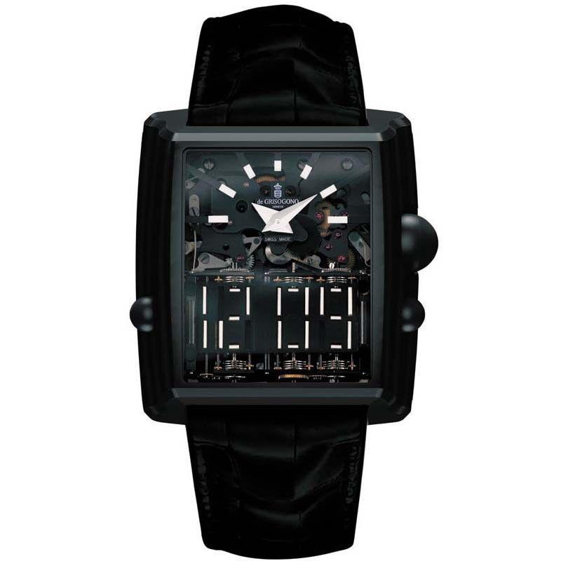 Meccanico DG N09 in Titanium with Matte Black PVD Coating on Black Rubber Strap with Black Dial