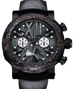 Steampunk  Chronograph in Rusted Steel Rusted Steel Bezel - Black Rubber Strap - Grey Skeleton