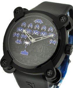 Invader Space Invaders Blue in Black PVD Steel - Limited Edition of 8 Pieces on Black Rubber Strap with Black 3D Dial