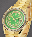 President -  36mm - Yellow Gold - Diamond Bezel on President Bracelet - Green String Diamond Dial