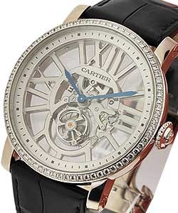 Rotonde de Cartier Flying Tourbillon with Diamond Bezel White Gold on Strap with Skeleton Dial