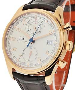 Portuguese Chronograph Classic in Rose Gold On Brown Alligator Leather Strap with Silver Dial