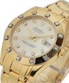 Mid Size Yellow Gold Masterpiece in Yellow Gold with Diamond Bezel on Pearlmaster Bracelet with Silver Diamond Dial