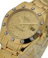 Mid Size Yellow Gold Masterpiece in Yellow Gold with Diamond Bezel on Yellow Gold Pearlmaster Bracelet with Champagne Floral Dial