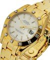 Mid Size Yellow Gold Masterpiece in Yellow Gold with Diamond Bezel on Yellow Gold Pearlmaster Bracelet with Silver Stick Dial