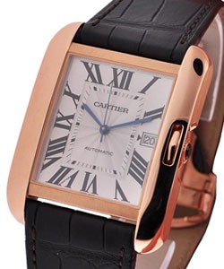 Tank Anglaise Large in Rose Gold on Brown Leather Strap with Silver Dial