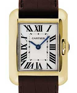 Tank Anglaise Small Yellow Gold on Strap with Silver Dial