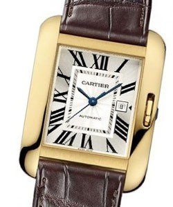 Tank Anglaise Medium Yellow Gold on Strap with Silver Dial