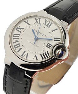 Ballon Bleu de Cartier in Steel on Black Leather Strap with Silver Opaline Dial