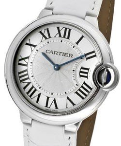 Ballon Bleu de Cartier in Stainless Steel on White Crocodile Leather Strap with Silver Opaline Dial