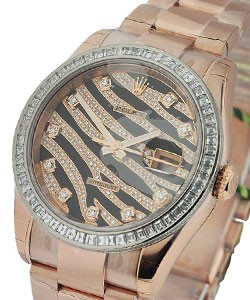Rose Gold Zebra - Royal Pink - with Baguette Bezel Rose Gold on Bracelet