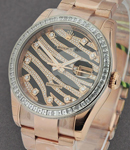 Rose Gold Zebra - Royal Pink - with Baguette Bezel Rose Gold on Bracelet