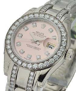 Masterpiece in White Gold with 32 Diamond Bezel on White Gold Diamond Pearlmaster Bracelet with Pink Diamond Dial