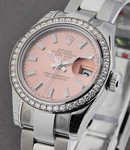 Datejust Ladies 26mm in Steel with Diamond Bezel on Steel Oyster Bracelet with Pink Stick Dial