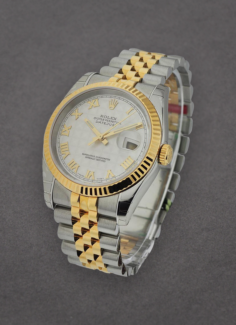 Rolex Unworn Datejust 36mm in Steel with Yellow Gold Fluted Bezel