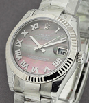 Datejust in Steel with Fluted Bezel on Steel Jubilee Bracelet with Black MOP Roman Dial