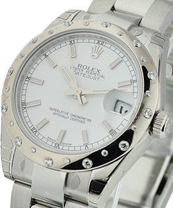 Datejust in Steel with 24 Diamond Bezel on Steel Oyster Bracelet with White Stick Dial