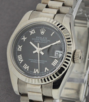 Ladies President in White Gold with Fluted Bezel  on White Gold President Bracelet with Black Roman Dial