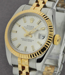 Datejust 26mm in Steel with Yellow Gold Fluted Bezel on Jubilee Bracelet with White Stick Dial