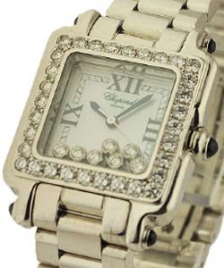 Happy Sport Square 27mm with Diamond Bezel  White Gold with 7 Floating Diamonds