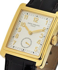 Gondolo Mid Size 5010J in Yellow Gold on Brown Leather Strap with Silver Arabic Dial