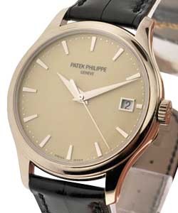 5227G  in White Gold on Black Alligator Leather Strap with Ivory Dial