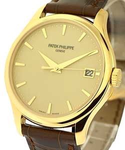 Calatrava Ref 5227J-001 in Yellow Gold on Brown Alligator Leather Strap with Ivory Dial