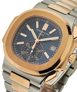 Nautilus 5980 Chronograph in Steel with Rose Gold Bezel on Steel and Rose Gold Bracelet with Blue Gradient Dial