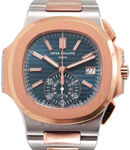 Nautilus 5980 Chronograph in Steel with Rose Gold Bezel on Steel and Rose Gold Bracelet with Blue Gradient Dial