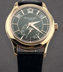 Annual Calendar Ref 5205R-010 Moon Phase in Rose Gold on Black Alligator Leather Strap with Black Dial