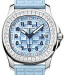 5072G-001  Aquanaut Luce in White Gold with Baguette Diamond Bezel on Blue Tropical Composite Strap with Engraved MOP Dial