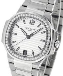 Nautilus 7018/1A Lady in Steel with Diamond Bezel on Steel Bracelet with White Dial