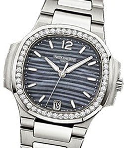 7018 Lady's Nautilus with Diamond Bezel   Steel on Bracelet with Blue Mother of Pearl Dial