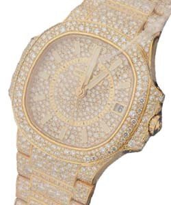 7021 Lady's Nautilus 33.6mm Automatic in Rose Gold with Full Diamond Bezel  on Rose Gold Diamond Bracelet with Pave Diamond Dial