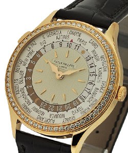 7130r  Ladys World Time  Rose Gold with Diamond Bezel  on Brown Crocodile Leather Strap with Ivory Opaline Dial
