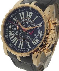 Excalibur - Chronograph Rose Gold on Strap with Black Dial