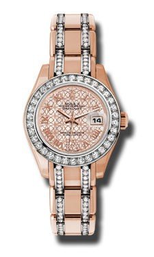 DateJust Pearlmaster in Rose Gold with Diamond Bezel on Rose Gold Diamond Pearlmaster Bracelet with Mother of Pearl Dial and RG Lotus Flower